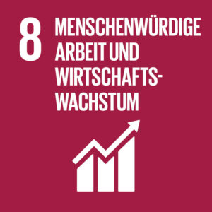 Grafik „Menschenwürdige Arbeit und Wirtschaftswachstum“, Ziel Nr. 8 Nachhaltiger Entwicklung der Vereinten Nationen
