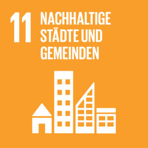 Grafik „Nachhaltige Städte und Gemeinden“, Ziel Nr. 11 Nachhaltiger Entwicklung der Vereinten Nationen